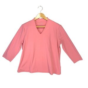Appleseed's Womens Coral Pink V-Neck 3/4 Sleeve Knit Top Size L